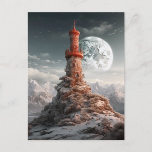 Red Tower Full Moon Landscape Fantasy Art Briefkaart (Voorkant)