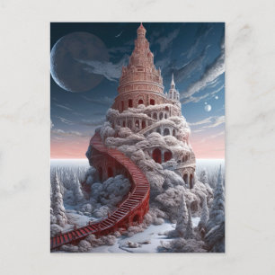 Red Tower Winter Landscape Fantasy Art Briefkaart