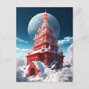 Red Tower Winter Landscape Fantasy Art Briefkaart