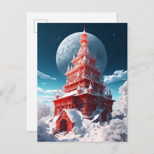 Red Tower Winter Landscape Fantasy Art Briefkaart (Voorkant / Achterkant)