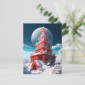 Red Tower Winter Landscape Fantasy Art Briefkaart (Staand voorkant)