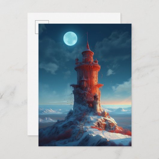 Red Tower Winter Landscape Fantasy Art Briefkaart (Voorkant / Achterkant)