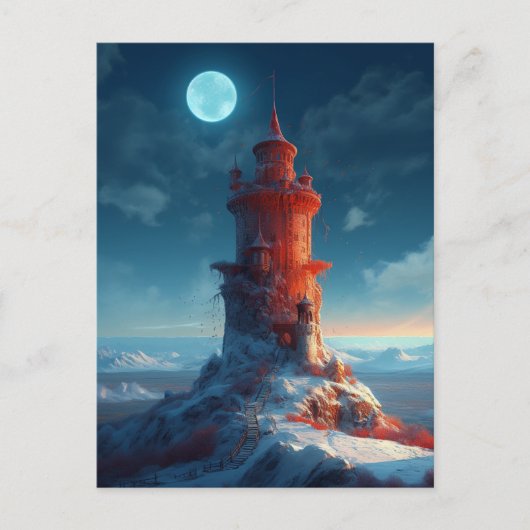 Red Tower Winter Landscape Fantasy Art Briefkaart (Voorkant)