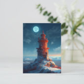 Red Tower Winter Landscape Fantasy Art Briefkaart (Staand voorkant)