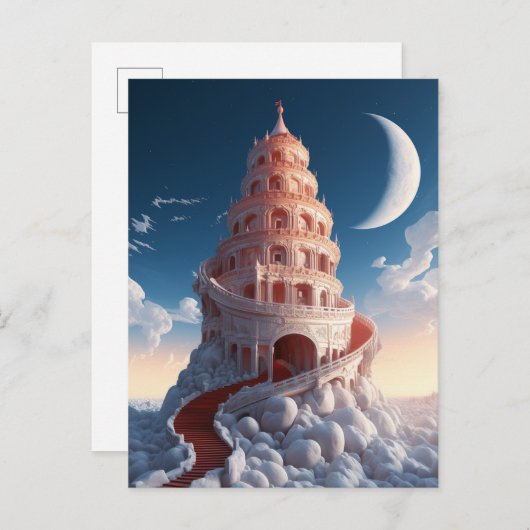 Red Tower Winter Landscape Fantasy Art Briefkaart (Voorkant / Achterkant)