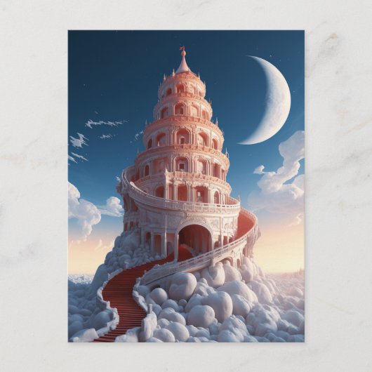Red Tower Winter Landscape Fantasy Art Briefkaart (Voorkant)