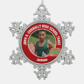 Red Track & Field Photo High School Athlete Tin Sneeuwvlok Ornament (Voorkant)