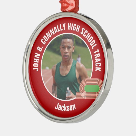 Red Track & Field Photo High School Christmas Metalen Ornament (Links)
