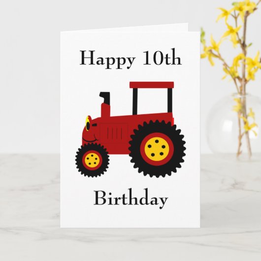 Red Tractor 10th Birthday Card Kaart (Gele Bloem)