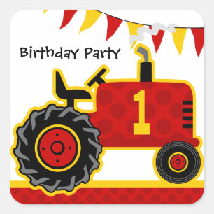 Red Tractor 1st Birthday Vierkante Sticker