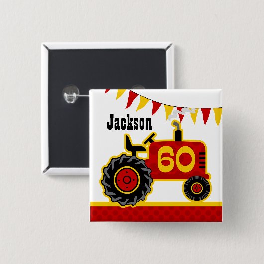 Red Tractor 60th Birthday Vierkante Button 5,1 Cm (Voorkant /achterkant)