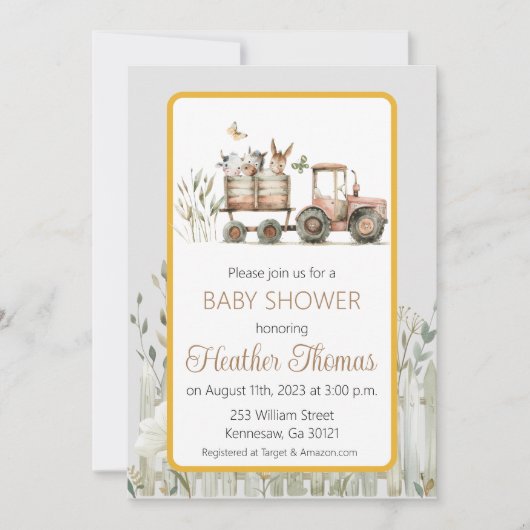Red Tractor Baby shower Invitation Kaart (Voorkant)