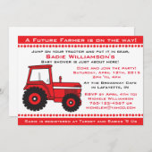 Red Tractor Baby shower Invitation Kaart (Voorkant / Achterkant)