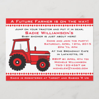 Red Tractor Baby shower Invitation Kaart