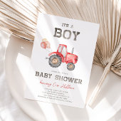 Red Tractor Baby shower Invitation Kaart