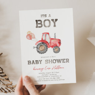 Red Tractor Baby shower Invitation Kaart
