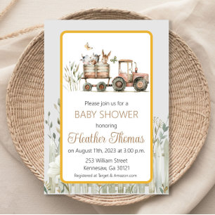 Red Tractor Baby shower Invitation Kaart