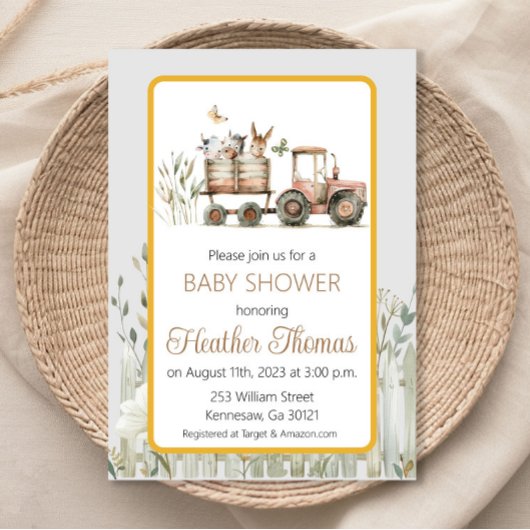 Red Tractor Baby shower Invitation Kaart