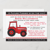 Red Tractor Baby shower Invitation Kaart (Voorkant / Achterkant)