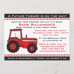 Red Tractor Baby shower Invitation Kaart