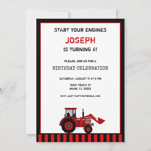 Red Tractor Birthday Invitation Kaart (Voorkant)