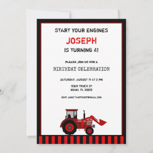Red Tractor Birthday Invitation Kaart