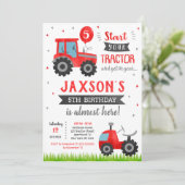 Red Tractor Birthday Party Invitation Kaart (Staand voorkant)