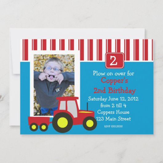 Red Tractor Birthday Party Invitation Kaart (Voorkant)