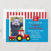 Red Tractor Birthday Party Invitation Kaart (Voorkant / Achterkant)