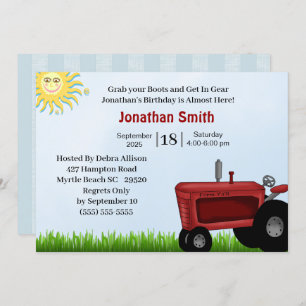Red Tractor Birthday Party Invitation Kaart