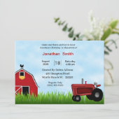 Red Tractor Birthday Party Invitation Kaart (Staand voorkant)