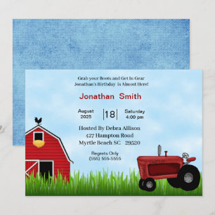 Red Tractor Birthday Party Invitation Kaart