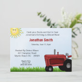 Red Tractor Birthday Party Invitation Kaart (Staand voorkant)