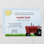 Red Tractor Birthday Party Invitation Kaart (Voorkant / Achterkant)