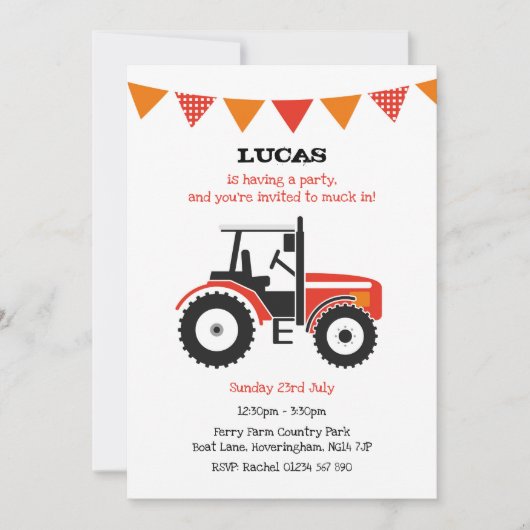 Red Tractor Birthday Party nodigt uit Kaart (Voorkant)