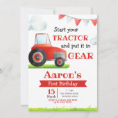 Red Tractor Boy Birthday Invitation Kaart (Voorkant)