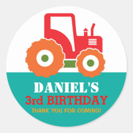Red Tractor Cartoons Kinderen van Birthday Party S Ronde Sticker