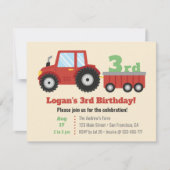Red Tractor en Cart Kids Birthday Party Kaart (Voorkant)