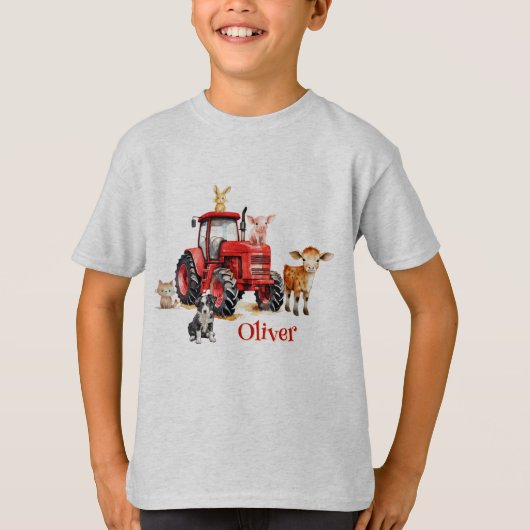 Red Tractor Farm Animals Naam Sjabloon T-shirt (Voorkant)