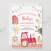 Red Tractor Farm Dieren Barnyard 1e verjaardag Kaart (Voorkant)