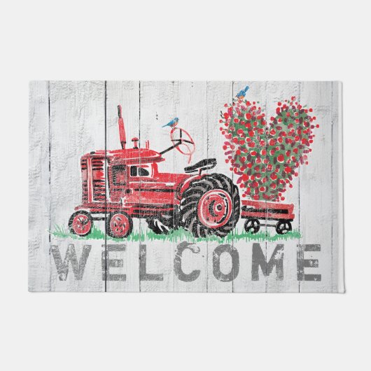 Red Tractor Farmhouse Rustic Welkom Deurmat (Voorkant)
