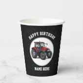 Red Tractor Farming Happy Birthday Name Equipment Papieren Bekers (Achterkant)