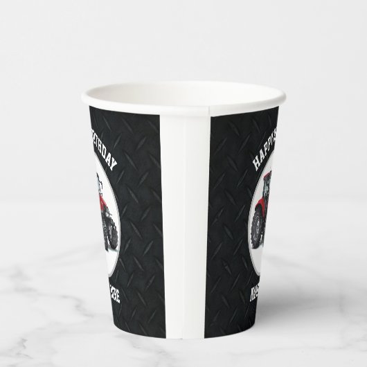 Red Tractor Farming Happy Birthday Name Equipment Papieren Bekers (Rechts)