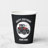 Red Tractor Farming Happy Birthday Name Equipment Papieren Bekers (Voorkant)