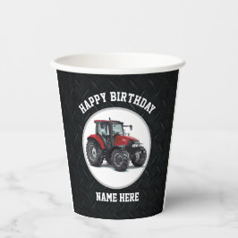 Red Tractor Farming Happy Birthday Name Equipment Papieren Bekers