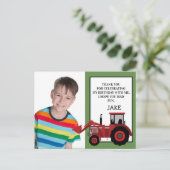 Red Tractor Green Birthday Foto bedankt Briefkaart (Staand voorkant)