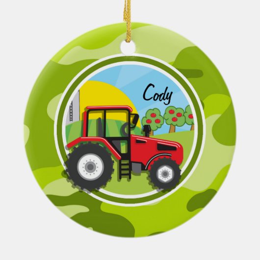 Red Tractor; heldere groene camo, camouflage Keramisch Ornament (Achterkant)