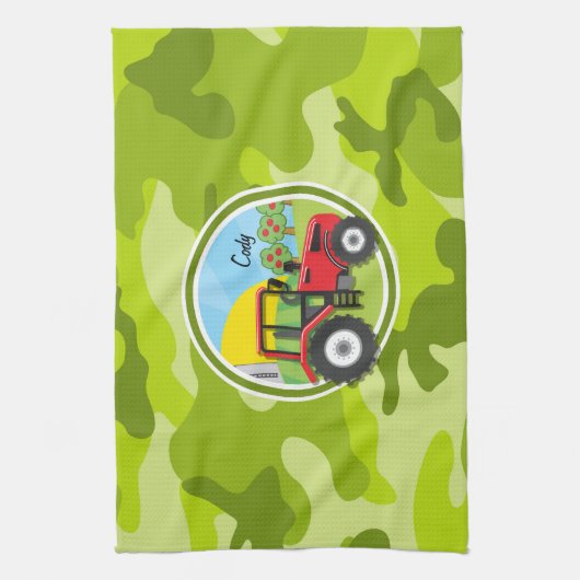 Red Tractor; heldere groene camo, camouflage Theedoek (Verticaal)
