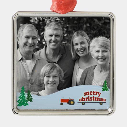 Red Tractor-kerstversiering Metalen Ornament (Voorkant)