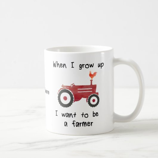 Red Tractor met kip-ik wil boer worden. Koffiemok (Rechts)